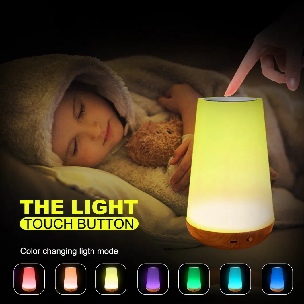 LED Remote Control Touch Wood Grain Table Lamp Bedroom Bedside Lamp Small Night Light Colorful Atmosphere Light Sleep Light