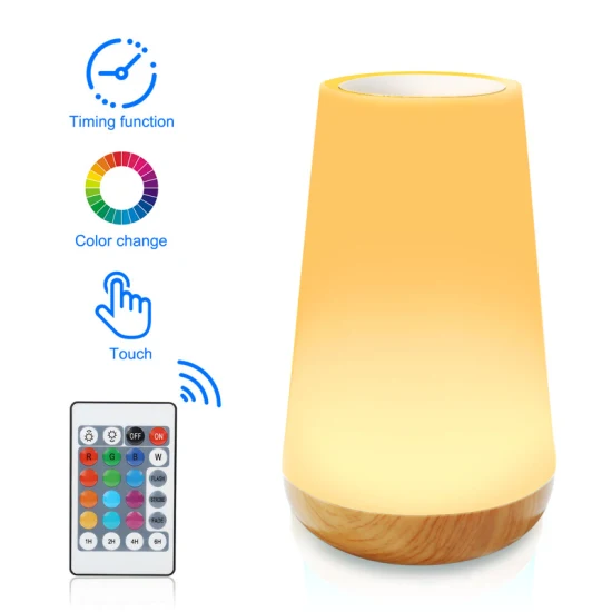 Lampada da tavolo con venature del legno touch con telecomando a LED Lampada da comodino per camera da letto Piccola luce notturna Luce colorata per atmosfera Luce per dormire